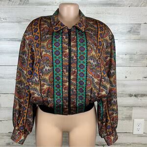 Vintage Howard Wolf Paisley Stripe Bomber Jacket Balloon Sleeves Size 6